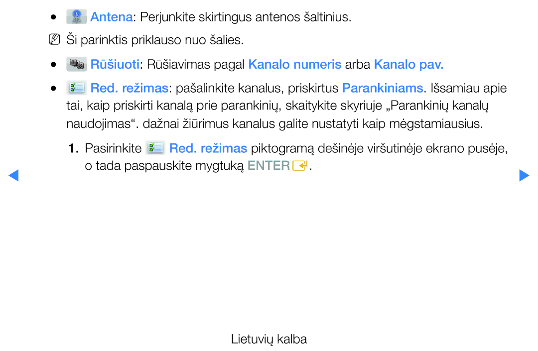 Samsung UE37D5500RWXXH, UE46D5500RWXXH, UE40D5500RWXXH manual Rūšiuoti Rūšiavimas pagal Kanalo numeris arba Kanalo pav 