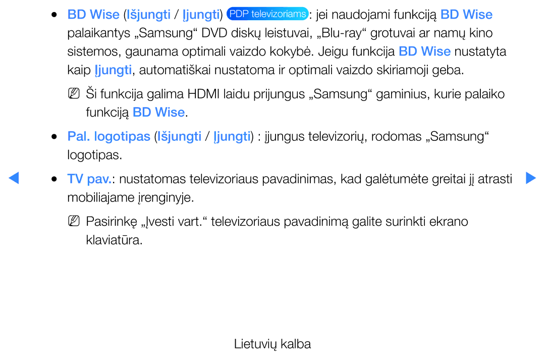 Samsung UE46D5500RWXXH, UE40D5500RWXXH, UE32D5500RWXXH, UE37D5500RWXXH, UE27D5000NWXBT manual BD Wise Išjungti / Įjungti 