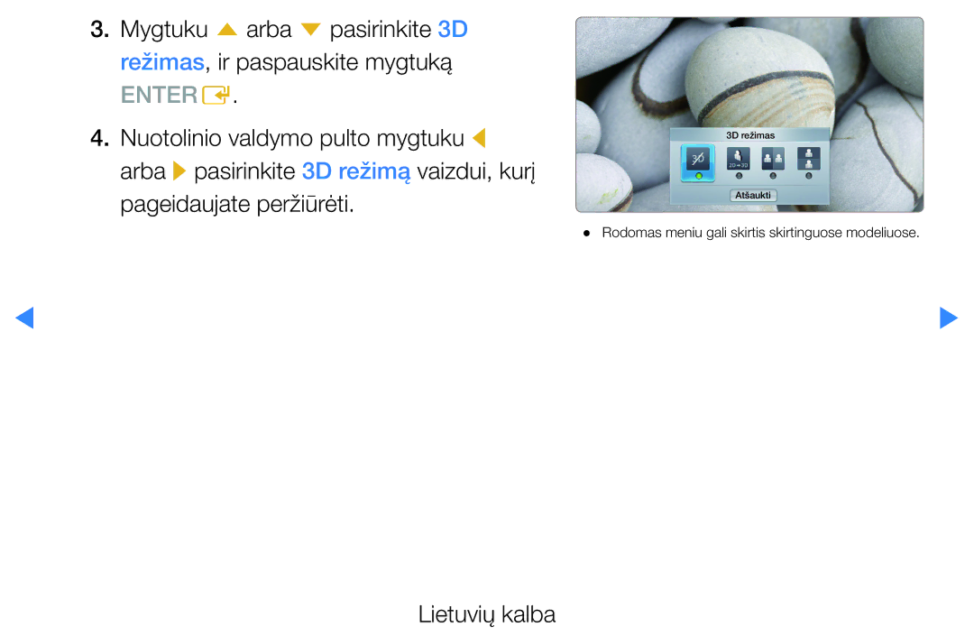 Samsung UE46D5500RWXXH, UE40D5500RWXXH, UE32D5500RWXXH, UE37D5500RWXXH, UE27D5000NWXBT manual 3D režimas Atšaukti 