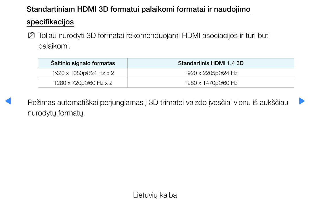 Samsung UE40D5500RWXXH, UE46D5500RWXXH, UE32D5500RWXXH, UE37D5500RWXXH, UE27D5000NWXBT manual Nurodytų formatų Lietuvių kalba 