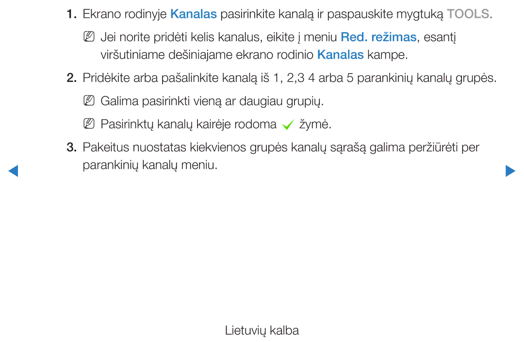 Samsung UE32D5500RWXXH, UE46D5500RWXXH, UE40D5500RWXXH, UE37D5500RWXXH, UE27D5000NWXBT manual Parankinių kanalų meniu 