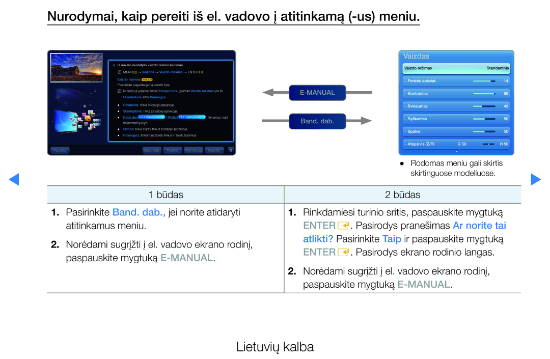 Samsung UE27D5000NWXBT, UE46D5500RWXXH, UE40D5500RWXXH manual Nurodymai, kaip pereiti iš el. vadovo į atitinkamą -us meniu 