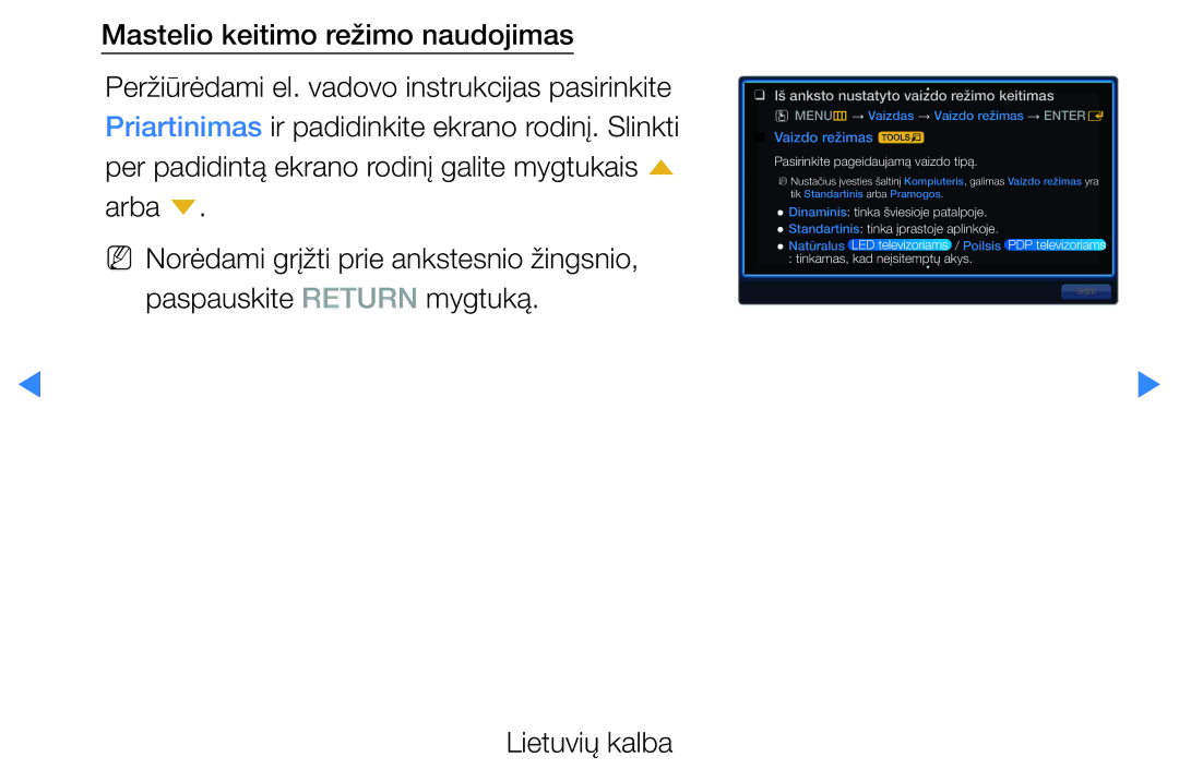 Samsung UE40D5500RWXXH, UE46D5500RWXXH, UE32D5500RWXXH, UE37D5500RWXXH manual Iš anksto nustatyto vaizdo režimo keitimas 