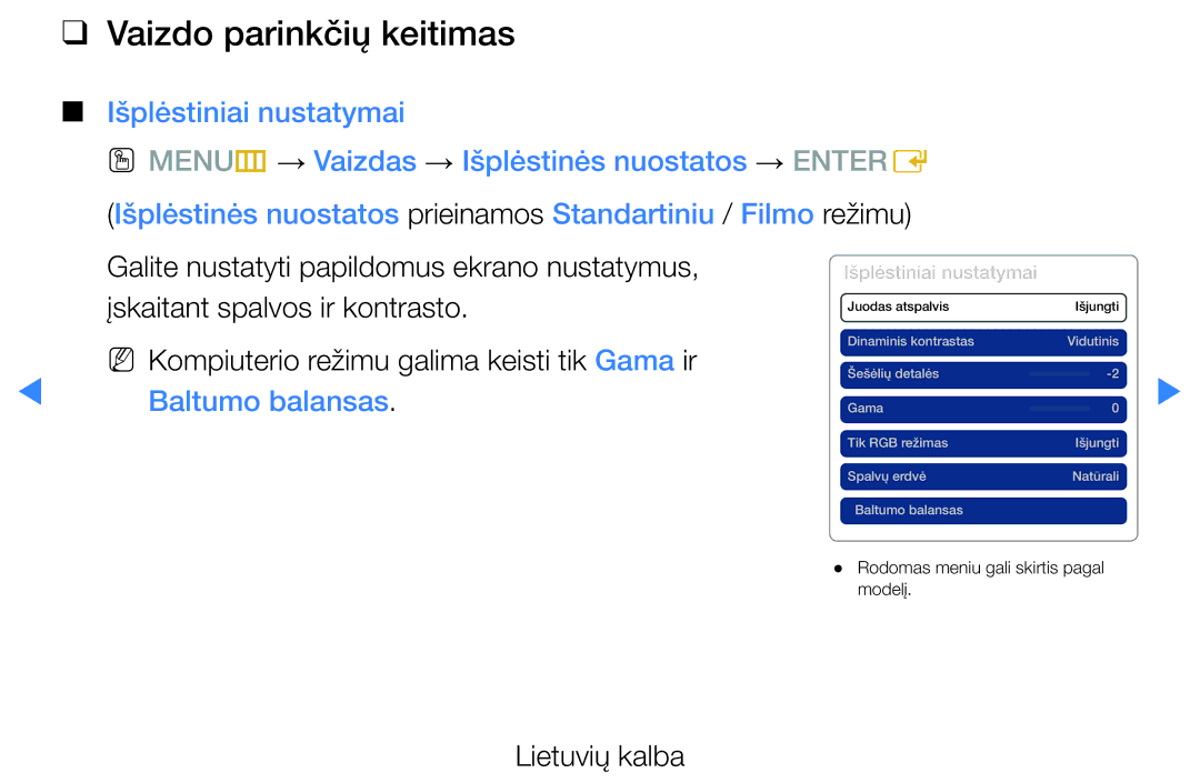 Samsung UE32D5500RWXXH, UE46D5500RWXXH manual Vaizdo parinkčių keitimas, Įskaitant spalvos ir kontrasto, Baltumo balansas 