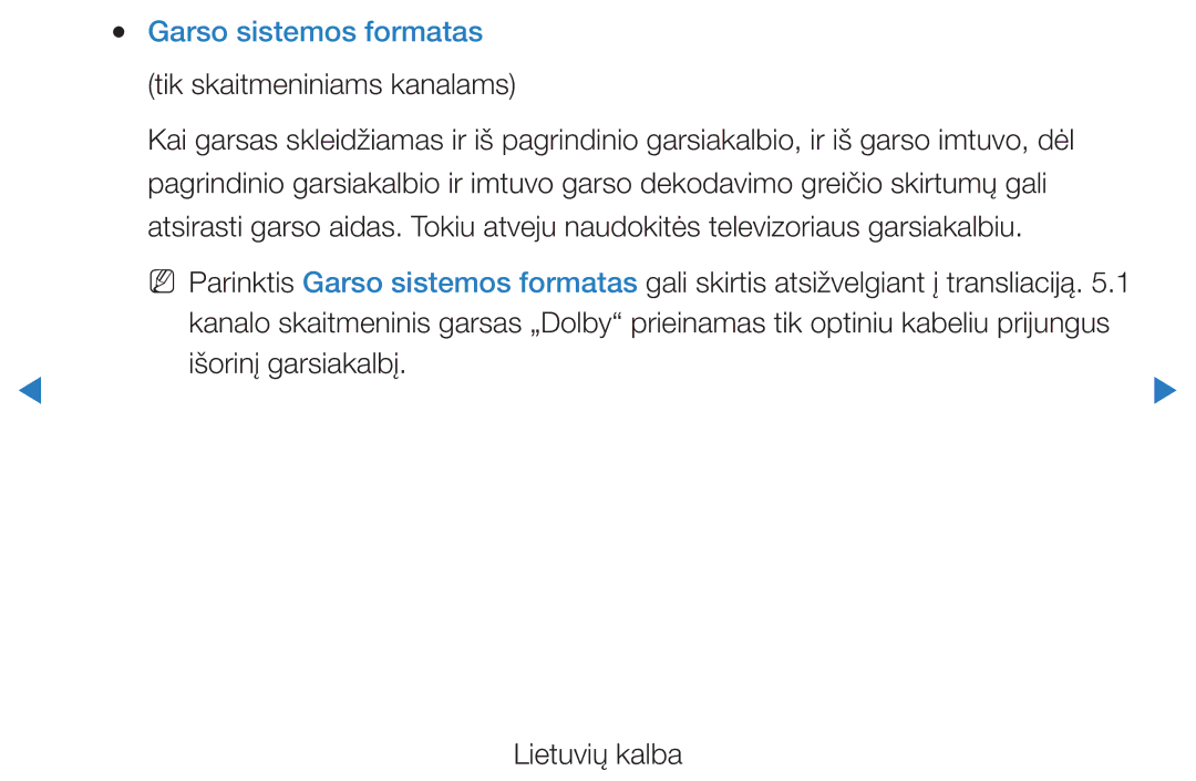 Samsung UE46D5500RWXXH, UE40D5500RWXXH manual Išorinį garsiakalbį, Garso sistemos formatas tik skaitmeniniams kanalams 