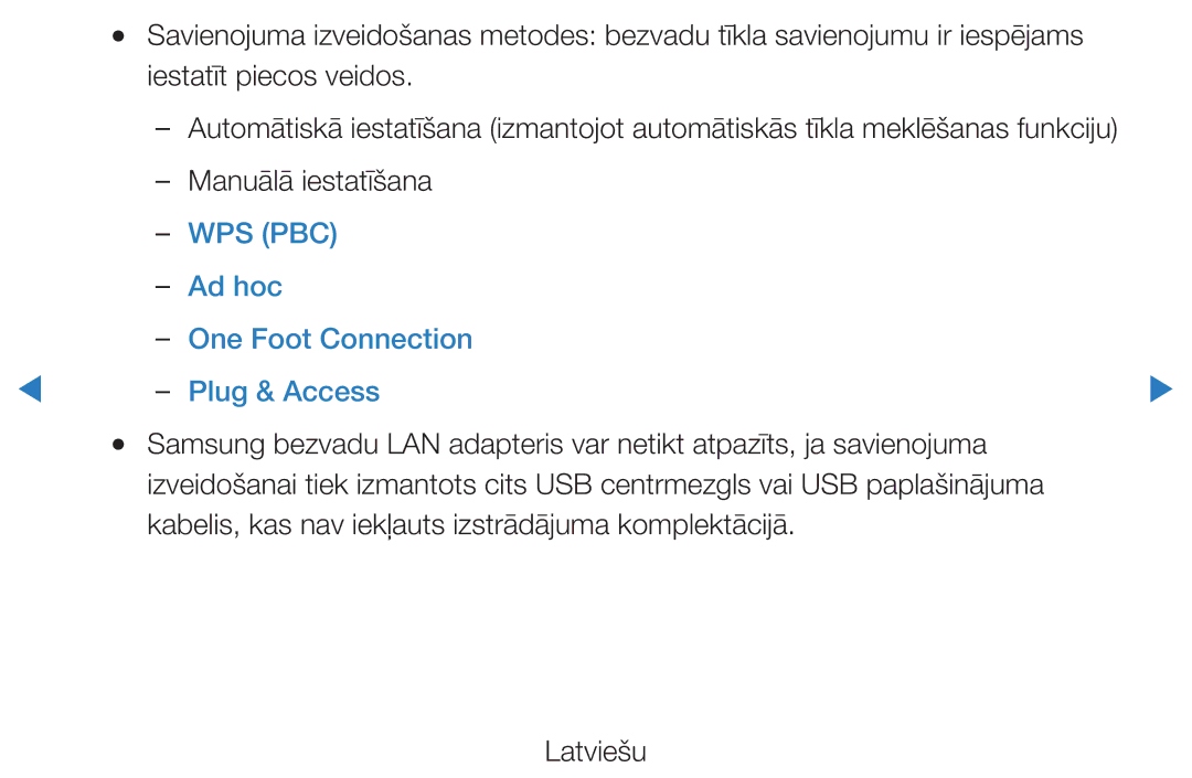 Samsung UE32D5500RWXXH, UE46D5500RWXXH, UE40D5500RWXXH manual Manuālā iestatīšana, Ad hoc One Foot Connection Plug & Access 