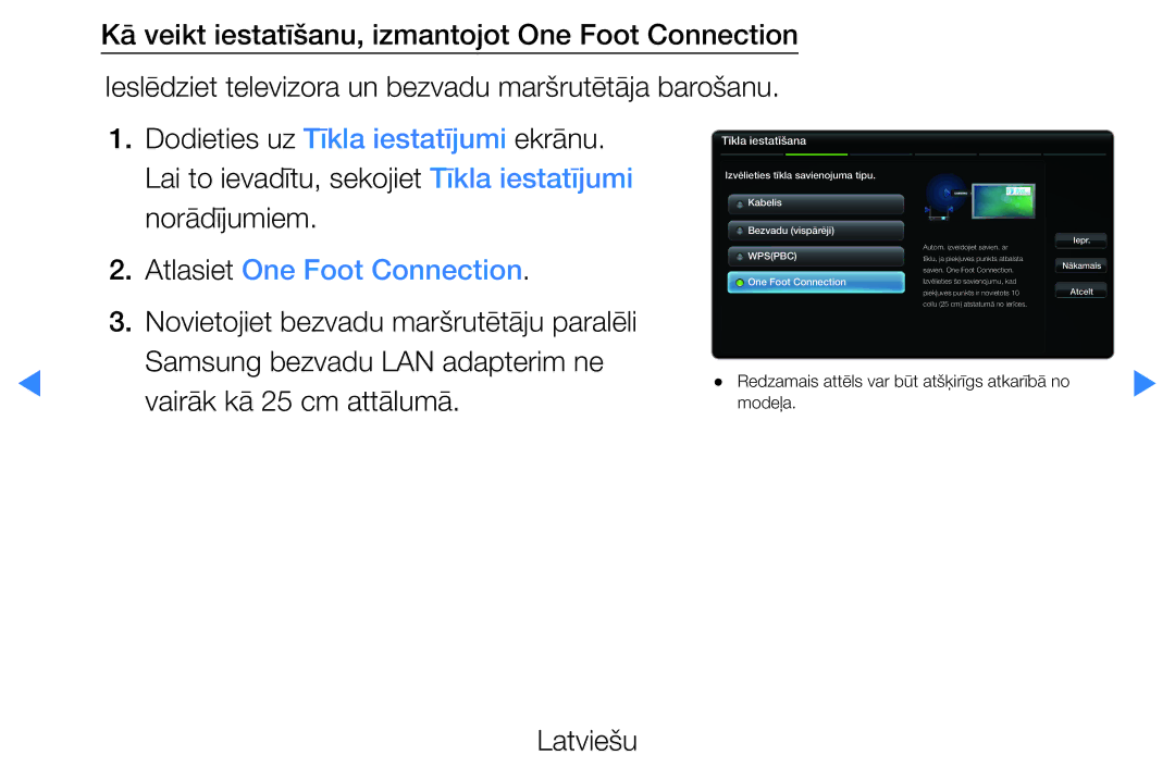 Samsung UE46D5500RWXXH, UE40D5500RWXXH, UE32D5500RWXXH manual Atlasiet One Foot Connection, Samsung bezvadu LAN adapterim ne 