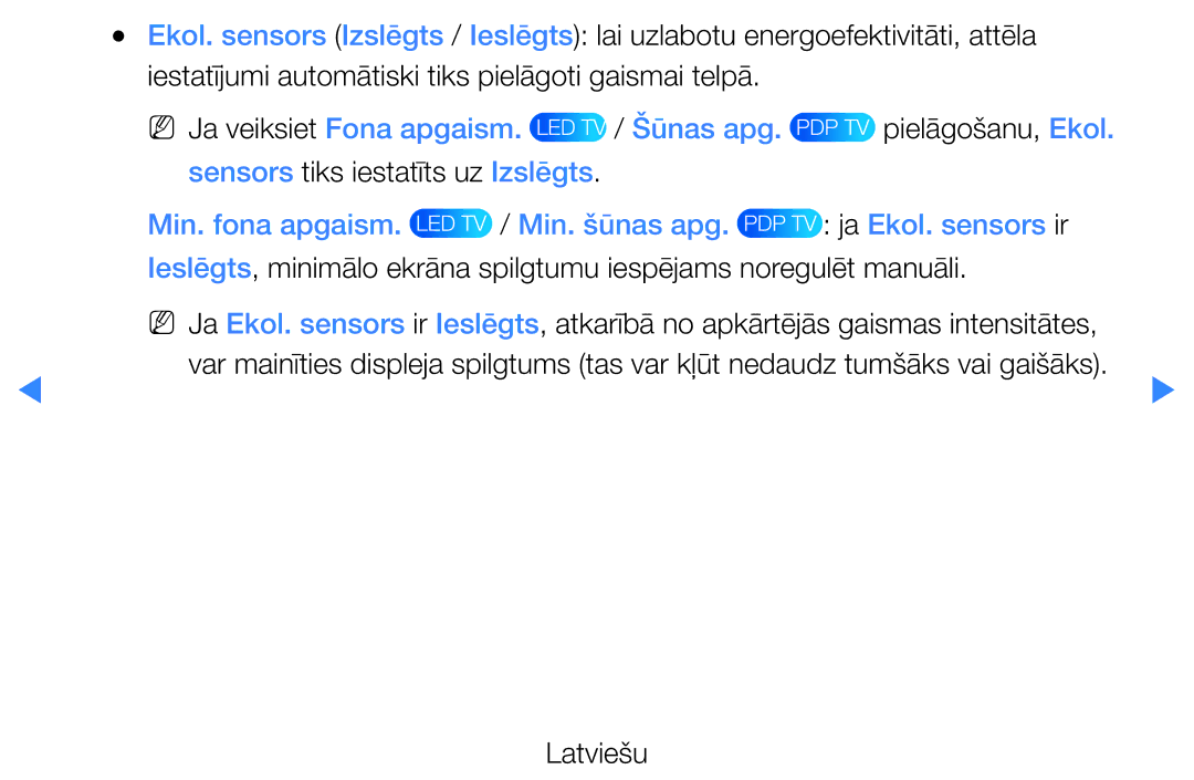 Samsung UE46D5500RWXXH, UE40D5500RWXXH manual Iestatījumi automātiski tiks pielāgoti gaismai telpā, PDP TV pielāgošanu, Ekol 