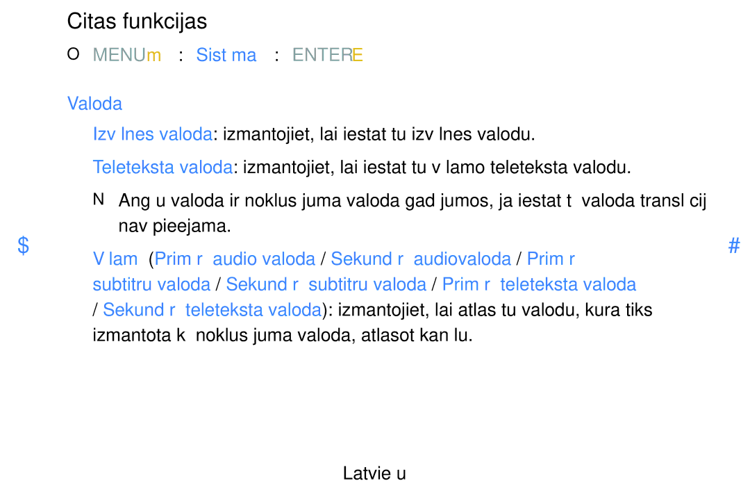 Samsung UE46D5500RWXXH, UE40D5500RWXXH, UE32D5500RWXXH, UE37D5500RWXXH, UE27D5000NWXBT manual OO MENUm → Sistēma → Entere 