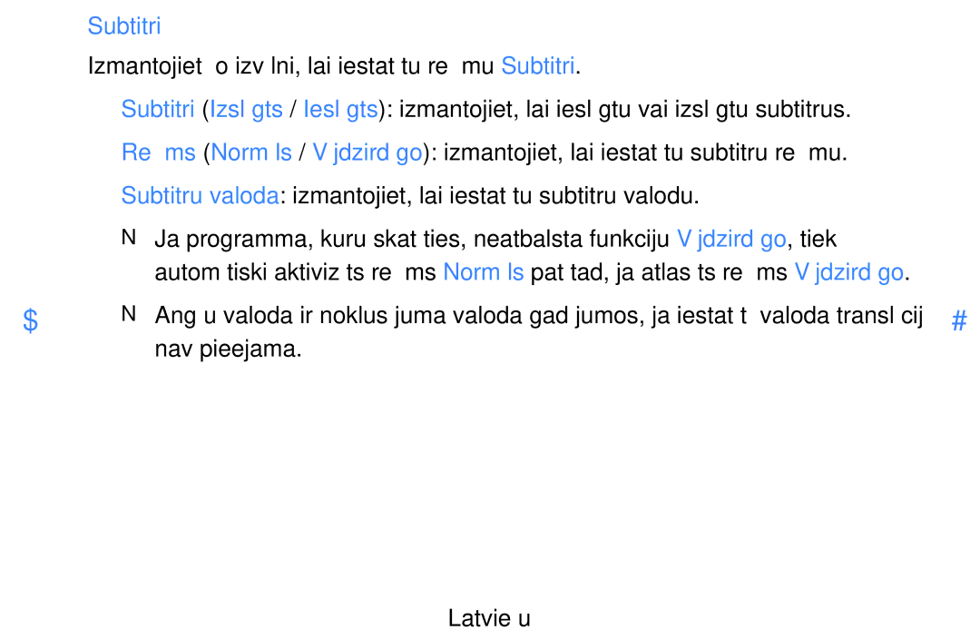 Samsung UE40D5500RWXXH, UE46D5500RWXXH, UE32D5500RWXXH, UE37D5500RWXXH, UE27D5000NWXBT manual Subtitri, Nav pieejama 