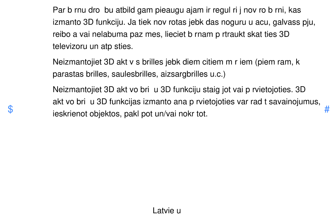 Samsung UE46D5500RWXXH, UE40D5500RWXXH, UE32D5500RWXXH manual Ieskrienot objektos, paklūpot un/vai nokrītot Latviešu 