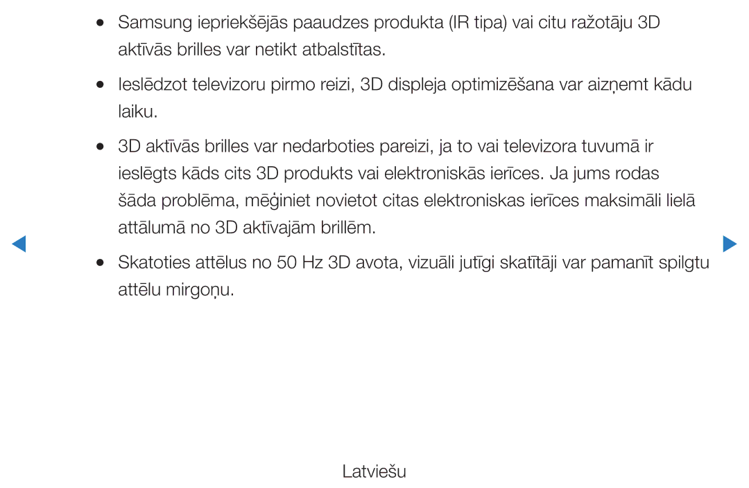 Samsung UE37D5500RWXXH, UE46D5500RWXXH, UE40D5500RWXXH manual Attālumā no 3D aktīvajām brillēm, Attēlu mirgoņu Latviešu 