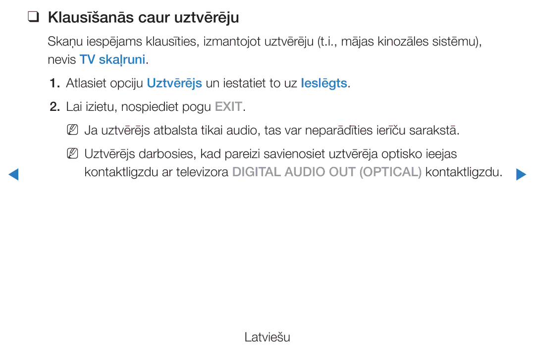 Samsung UE32D5500RWXXH, UE46D5500RWXXH, UE40D5500RWXXH, UE37D5500RWXXH, UE27D5000NWXBT manual Klausīšanās caur uztvērēju 