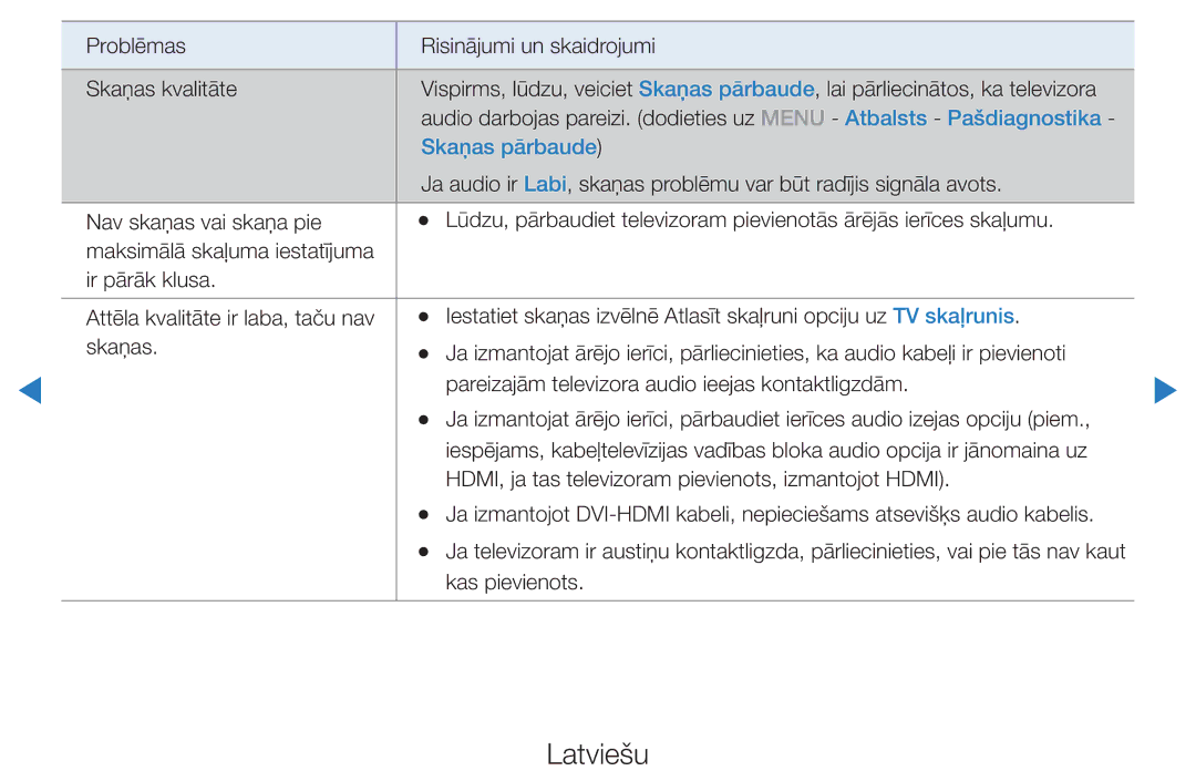 Samsung UE27D5000NWXBT, UE46D5500RWXXH, UE40D5500RWXXH, UE32D5500RWXXH, UE37D5500RWXXH manual Skaņas pārbaude 