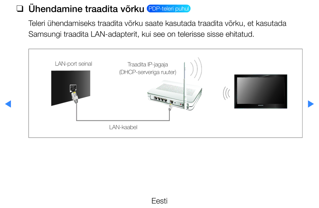 Samsung UE46D5500RWXXH, UE40D5500RWXXH, UE32D5500RWXXH, UE37D5500RWXXH manual Ühendamine traadita võrku PDP-teleri puhul 