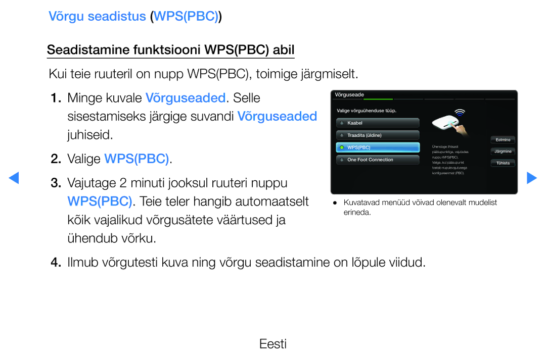 Samsung UE40D5500RWXXH, UE46D5500RWXXH, UE32D5500RWXXH, UE37D5500RWXXH, UE27D5000NWXBT manual Võrgu seadistus Wpspbc 