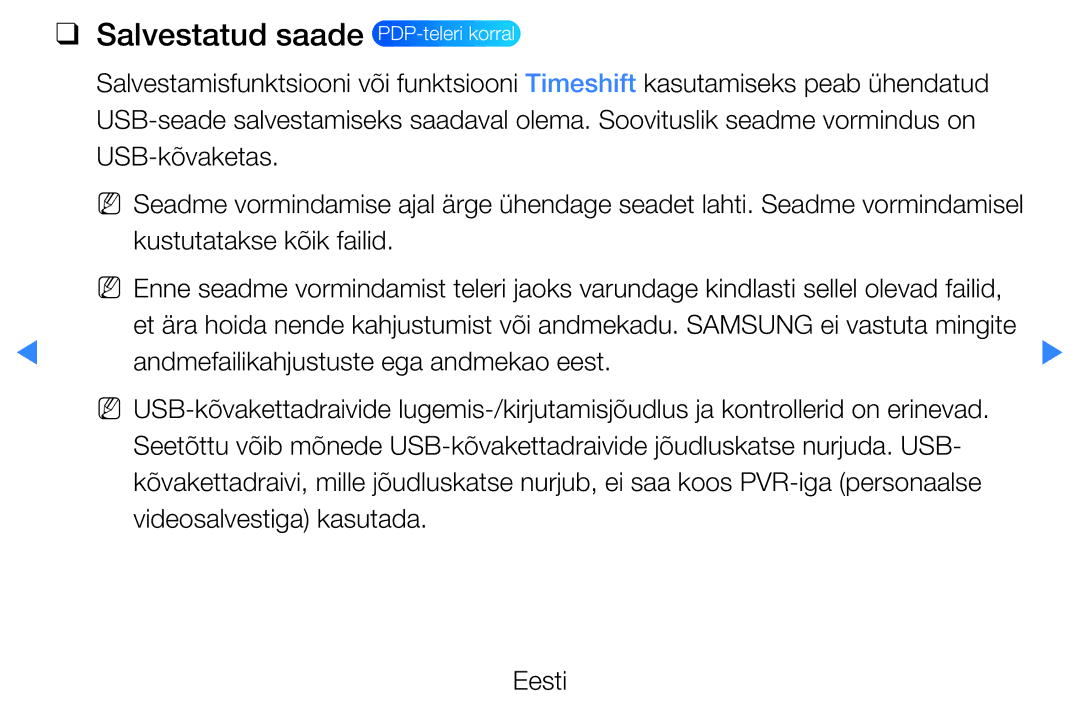 Samsung UE37D5500RWXXH, UE46D5500RWXXH manual Salvestatud saade PDP-teleri korral, Andmefailikahjustuste ega andmekao eest 