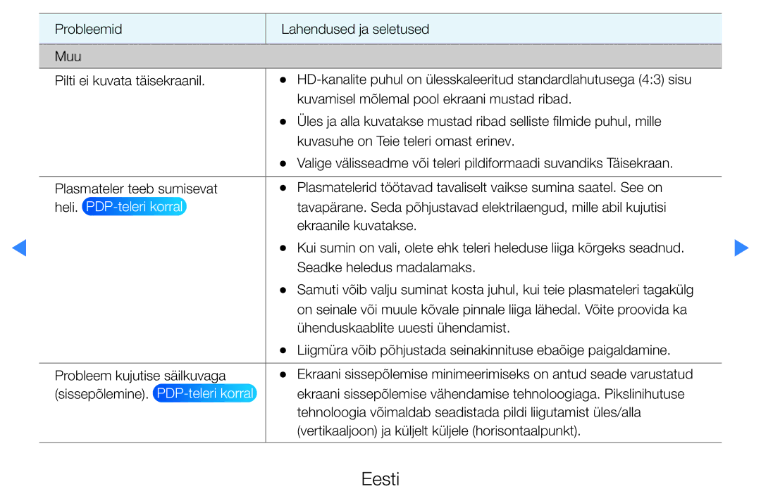 Samsung UE37D5500RWXXH, UE46D5500RWXXH, UE40D5500RWXXH, UE32D5500RWXXH, UE27D5000NWXBT manual PDP-teleri korral 