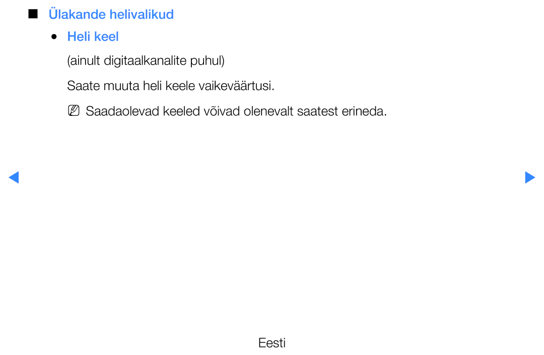 Samsung UE27D5000NWXBT, UE46D5500RWXXH, UE40D5500RWXXH, UE32D5500RWXXH, UE37D5500RWXXH manual Ülakande helivalikud Heli keel 