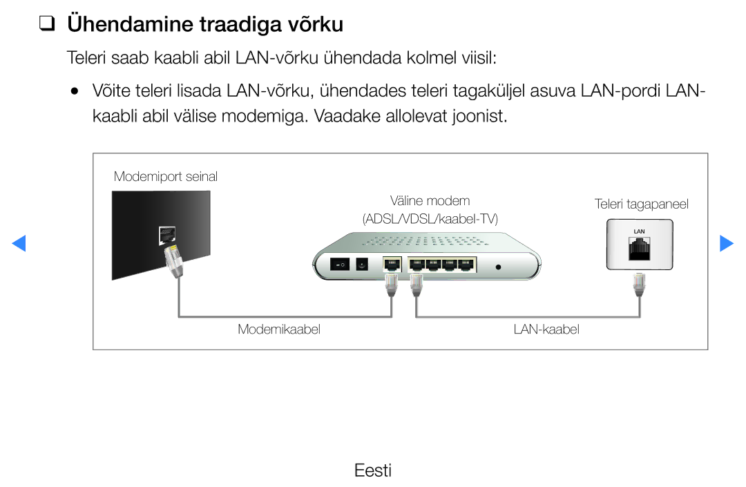 Samsung UE37D5500RWXXH, UE46D5500RWXXH, UE40D5500RWXXH, UE32D5500RWXXH, UE27D5000NWXBT manual Ühendamine traadiga võrku 