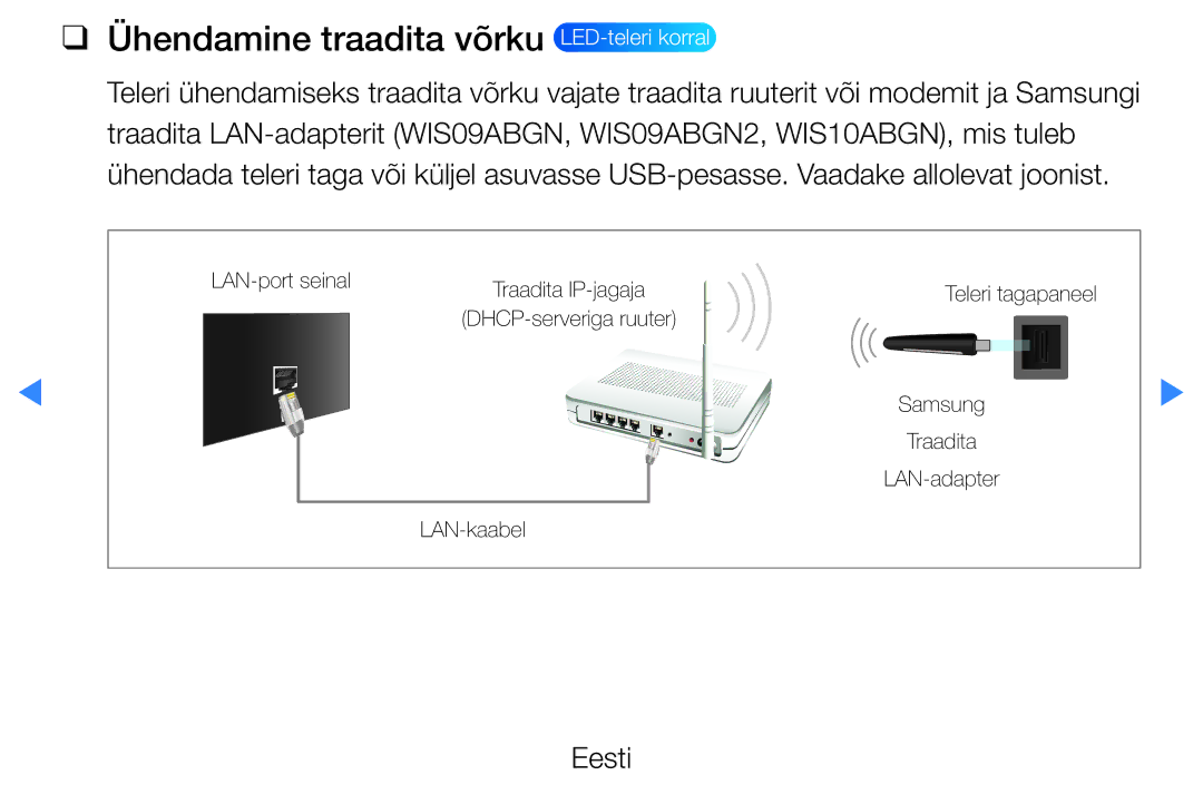 Samsung UE37D5500RWXXH, UE46D5500RWXXH, UE40D5500RWXXH, UE32D5500RWXXH manual Ühendamine traadita võrku LED-teleri korral 