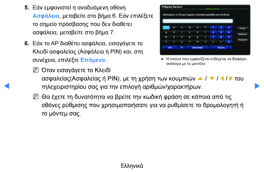 Samsung UE37D5500RWXXH, UE46D5500RWXXH, UE40D5500RWXXH, UE32D5500RWXXH Εισαγάγετε το Όνομα σημείου πρόσβασηςSSID για σύνδεση 