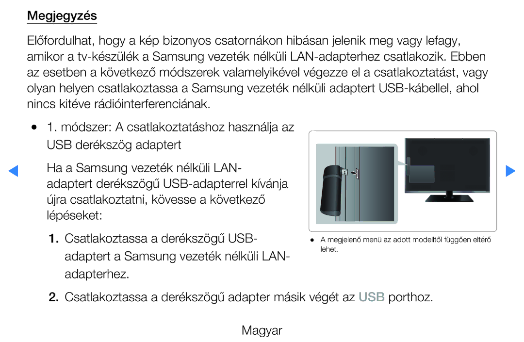 Samsung UE40D5720RSXZF, UE46D5500RWXXH, UE40D5500RWXXH, UE32D5720RSXZG, UE37D5700RSXZG Adaptert a Samsung vezeték nélküli LAN 