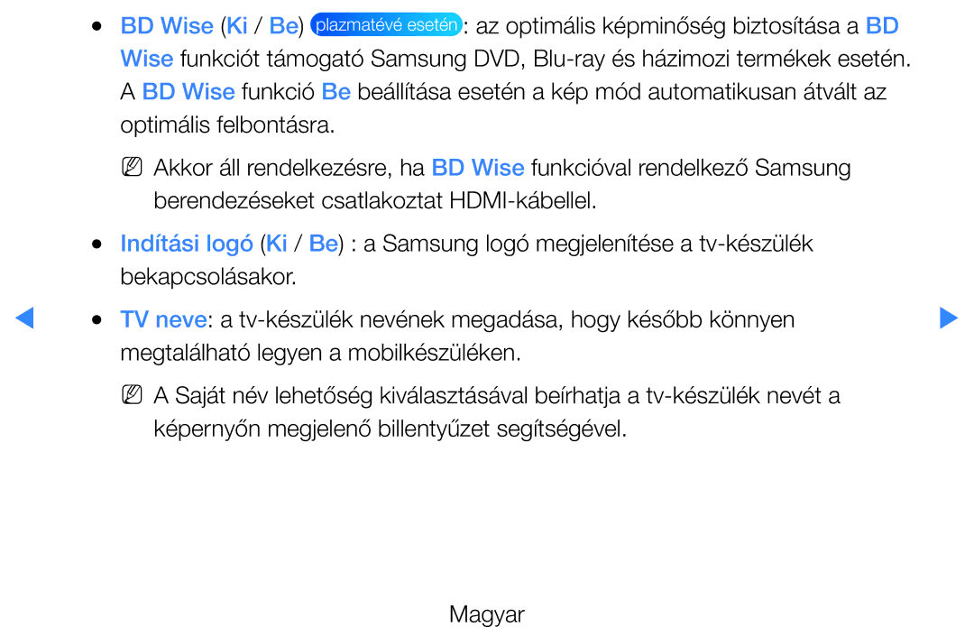 Samsung UE40D5800VWXZT, UE46D5500RWXXH, UE40D5500RWXXH manual BD Wise Ki / Be, Az optimális képminőség biztosítása a BD 