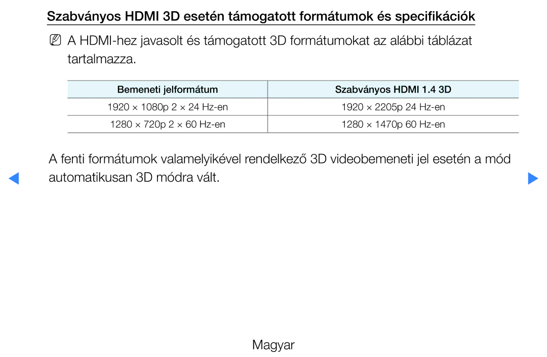 Samsung UE40D5720RSXZG, UE46D5500RWXXH, UE40D5500RWXXH, UE32D5720RSXZG, UE37D5700RSXZG Automatikusan 3D módra vált Magyar 