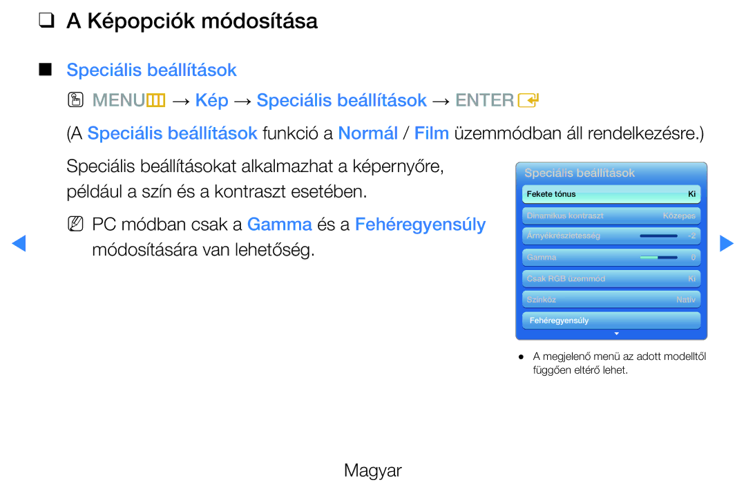Samsung UE46D5520RKXXU, UE46D5500RWXXH, UE40D5500RWXXH, UE32D5720RSXZG manual Képopciók módosítása, Módosítására van lehetőség 