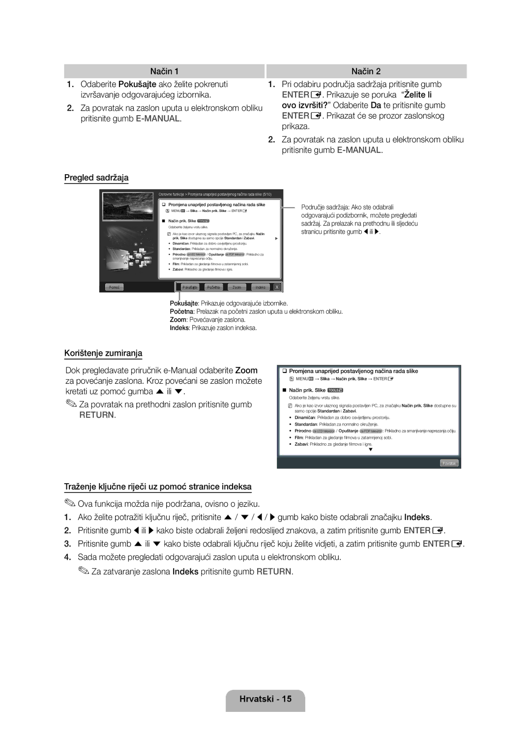 Samsung UE37D5500RWXXH, UE46D5500RWXXH, UE40D5500RWXXH manual Način, ‰‰Promjena unaprijed postavljenog načina rada slike 