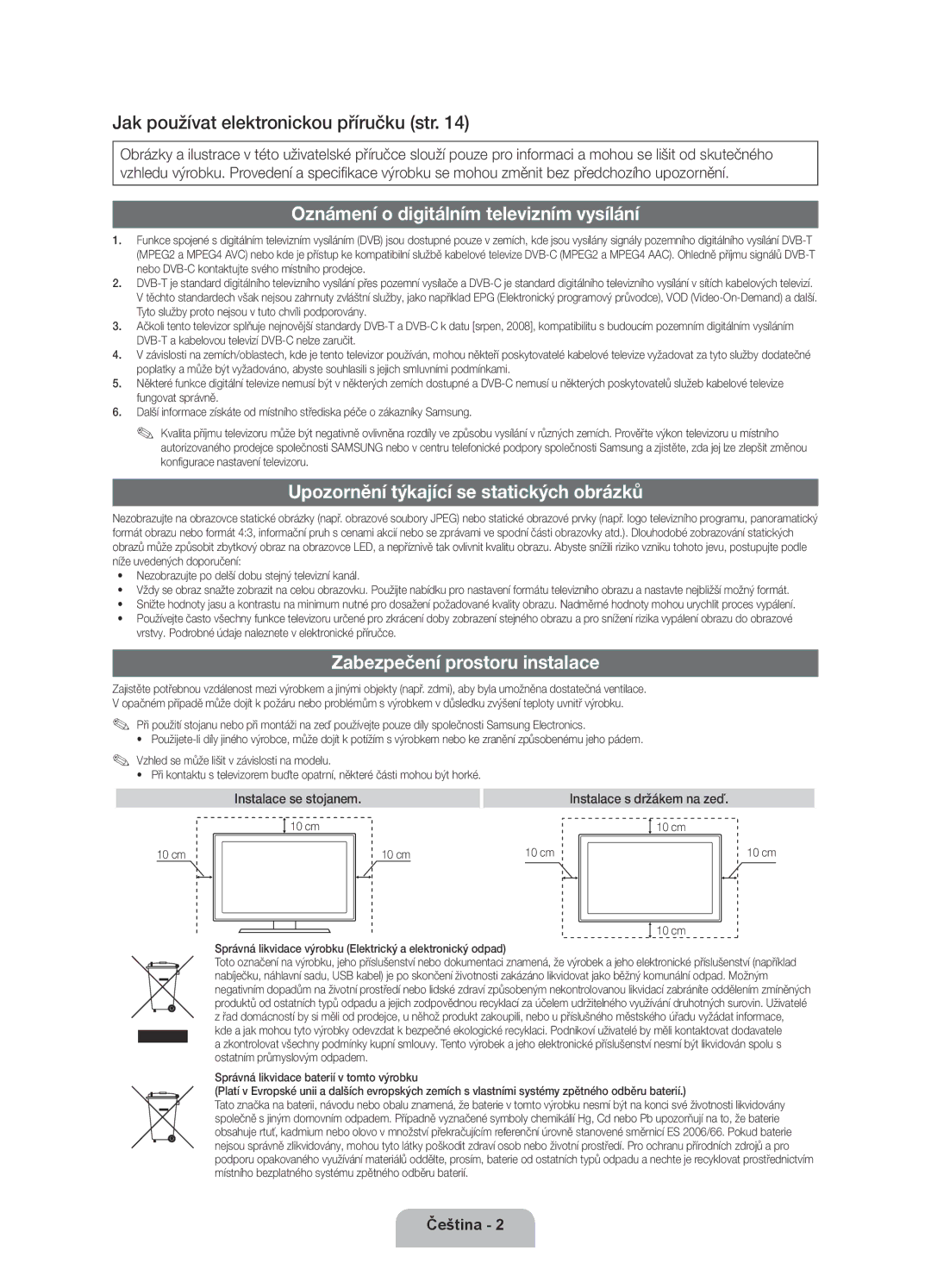 Samsung UE40D5520RWXXC, UE46D5500RWXXH Jak používat elektronickou příručku str, Oznámení o digitálním televizním vysílání 