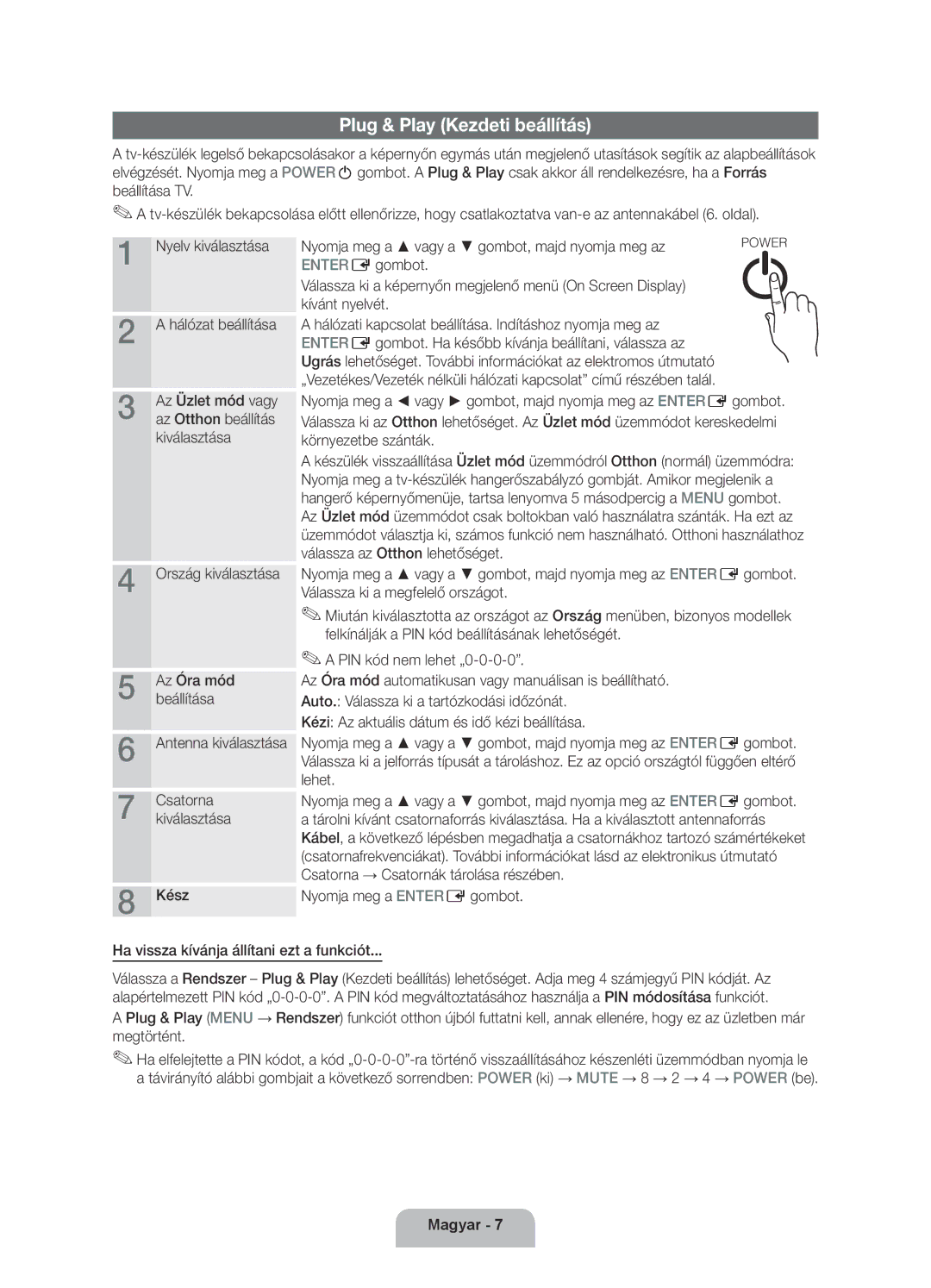 Samsung UE46D5520RWXXH manual Plug & Play Kezdeti beállítás, Nyomja meg a vagy a gombot, majd nyomja meg az, ENTEREgombot 