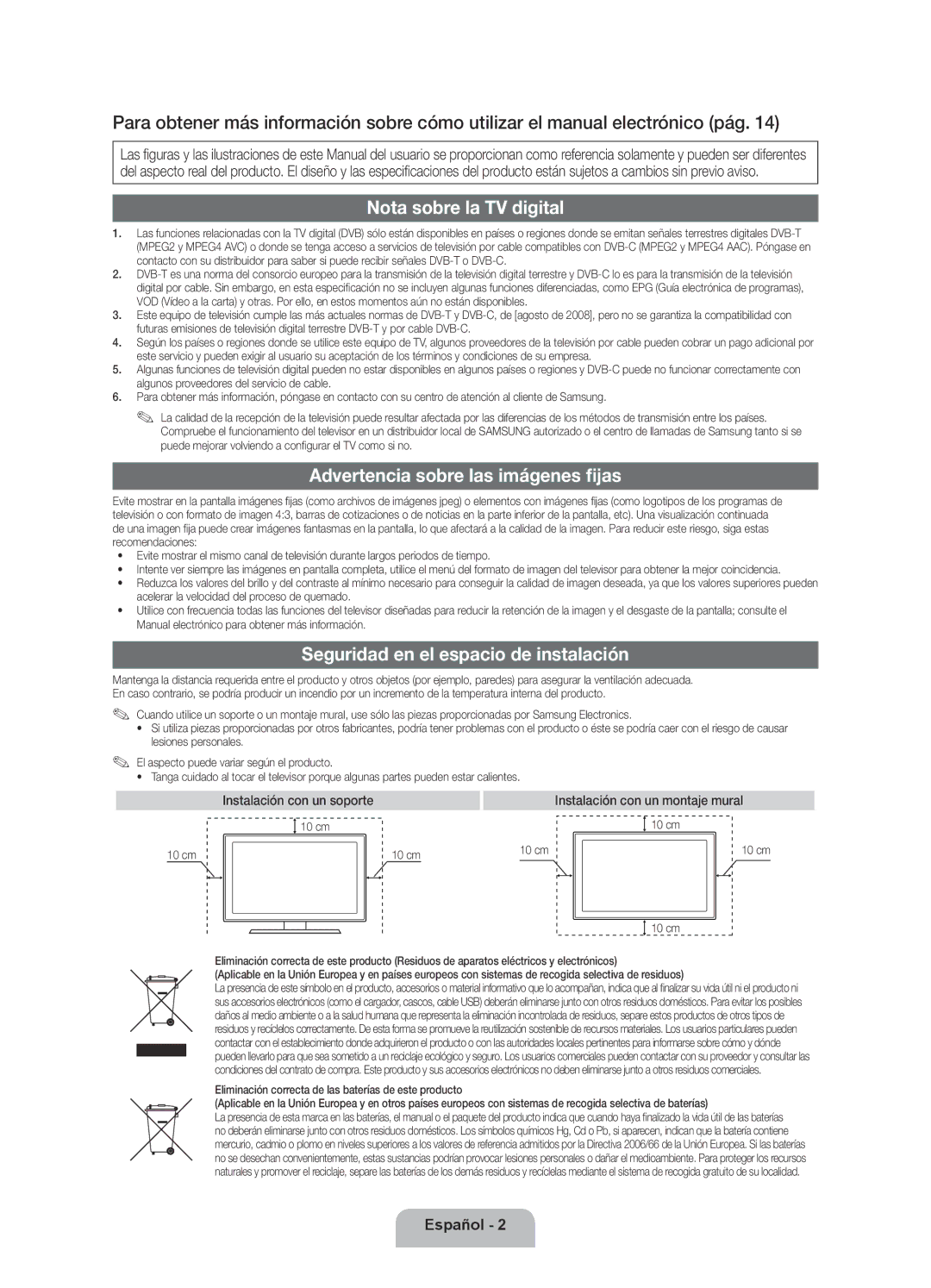 Samsung UE46D5500RWXXH, UE40D5520RWXXC, UE40D5500RWXXC manual Nota sobre la TV digital, Advertencia sobre las imágenes fijas 