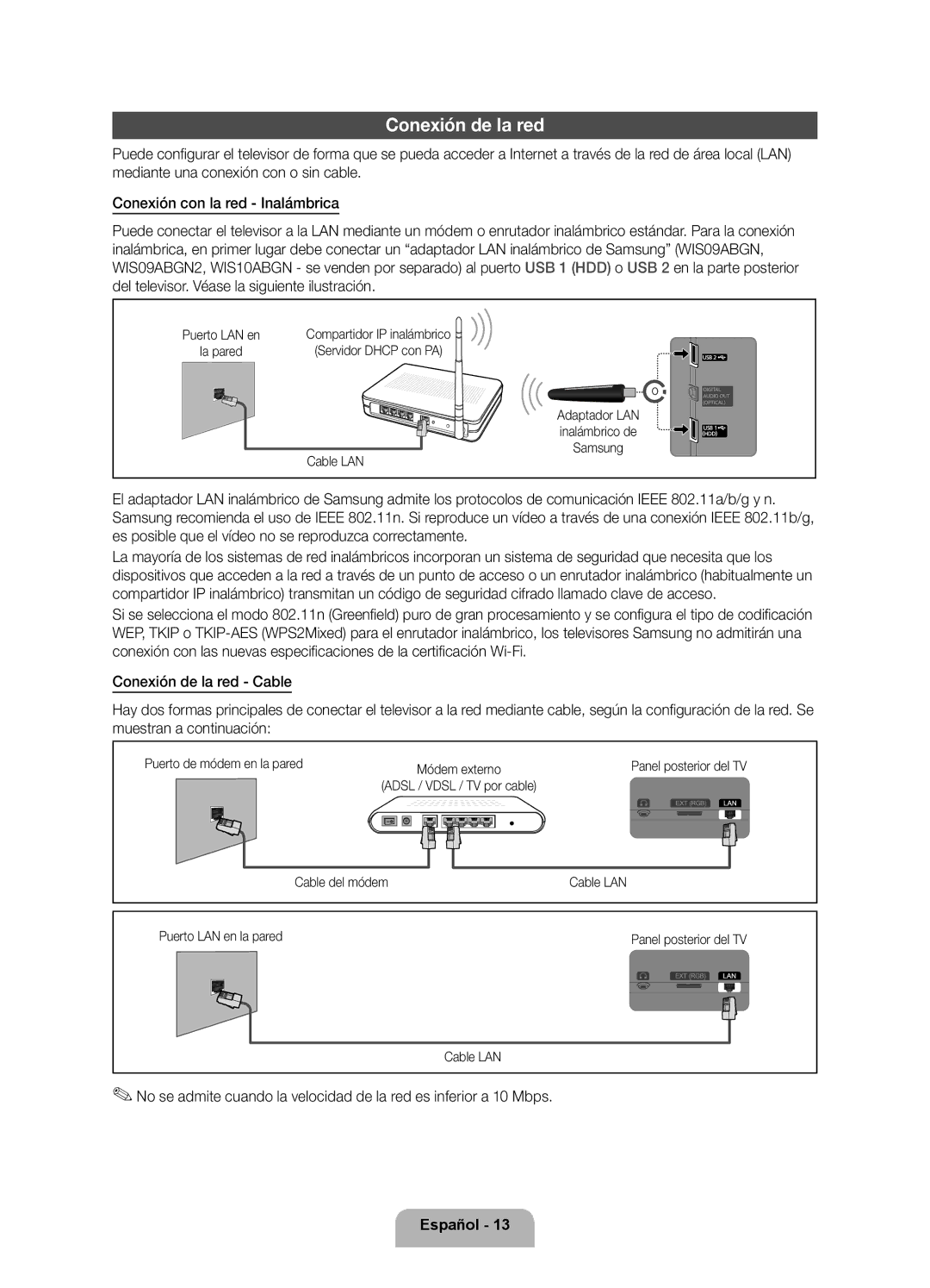 Samsung UE46D5500RWXXC, UE46D5500RWXXH, UE40D5520RWXXC, UE40D5500RWXXC, UE37D5500RWXXC, UE32D5500RWXXC manual Conexión de la red 