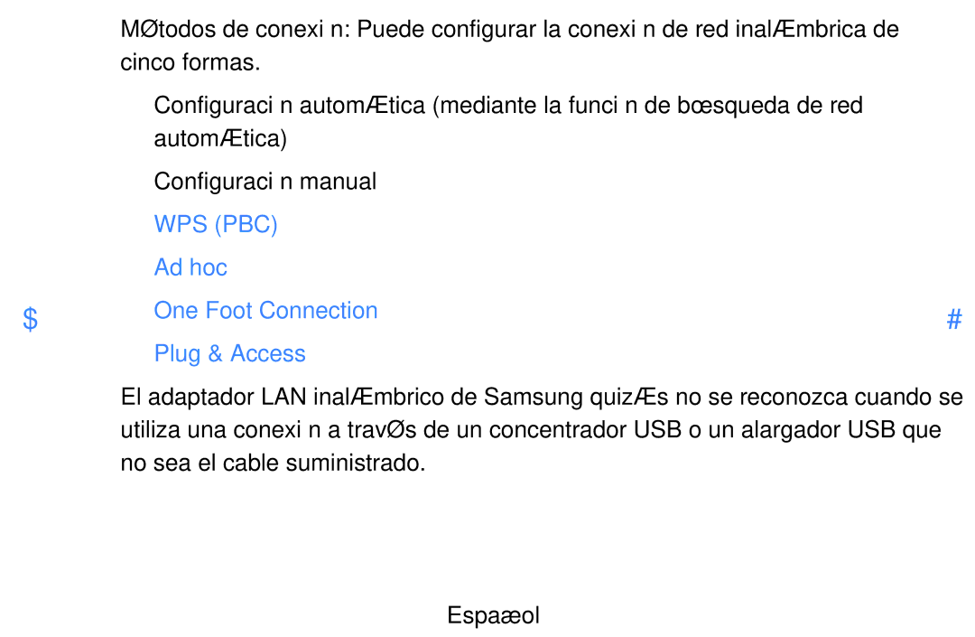 Samsung UE37D5500RWXXC, UE46D5500RWXXH manual Ad hoc One Foot Connection Plug & Access, No sea el cable suministrado Español 