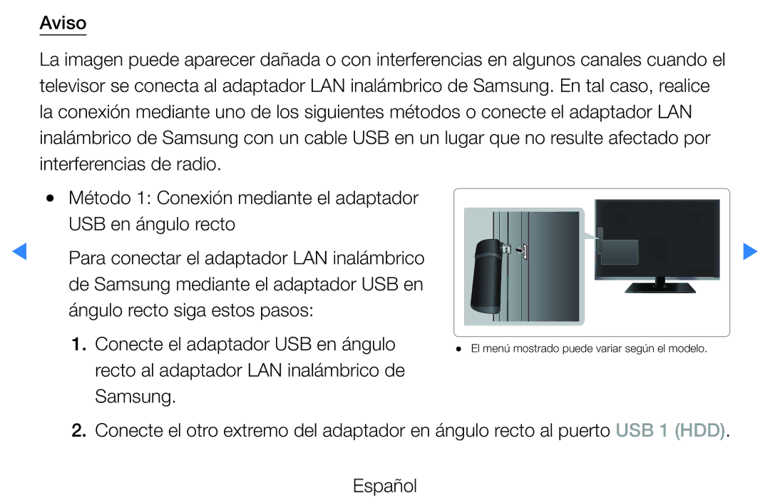 Samsung UE32D5500RWXXC, UE46D5500RWXXH, UE40D5520RWXXC, UE40D5500RWXXC manual El menú mostrado puede variar según el modelo 