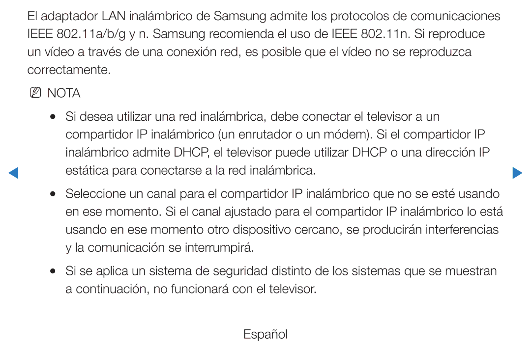 Samsung UE40D5700RSXXC Estática para conectarse a la red inalámbrica, Continuación, no funcionará con el televisor Español 