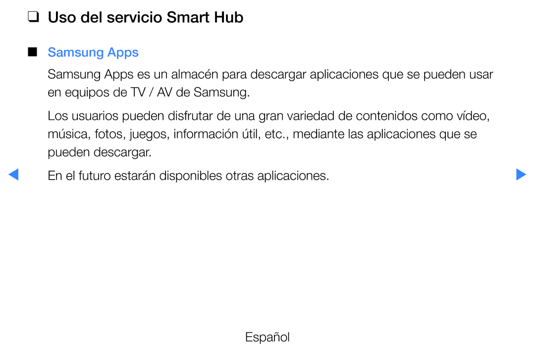 Samsung UE40D5700RSXXC, UE46D5500RWXXH, UE40D5520RWXXC, UE40D5500RWXXC manual Uso del servicio Smart Hub, Samsung Apps 