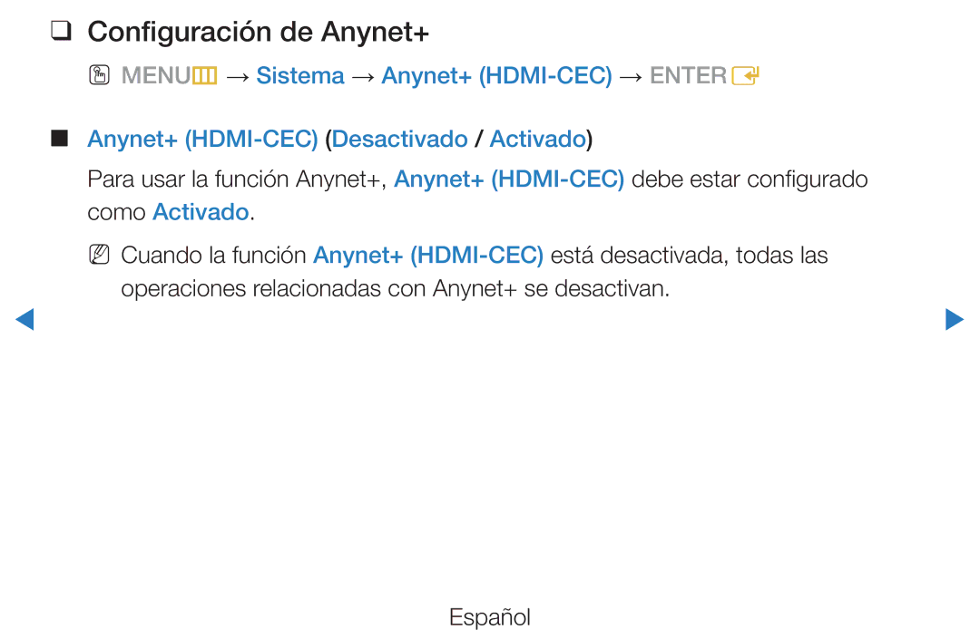 Samsung UE46D5500RWXXC, UE46D5500RWXXH, UE40D5520RWXXC, UE40D5500RWXXC, UE46D5700RSXZG manual Configuración de Anynet+ 