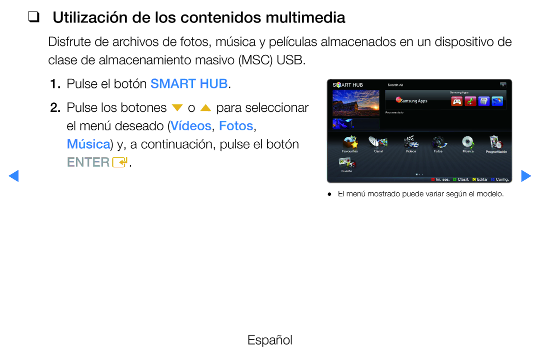 Samsung UE27D5000NWXZT, UE46D5500RWXXH, UE40D5520RWXXC, UE40D5500RWXXC manual Utilización de los contenidos multimedia 