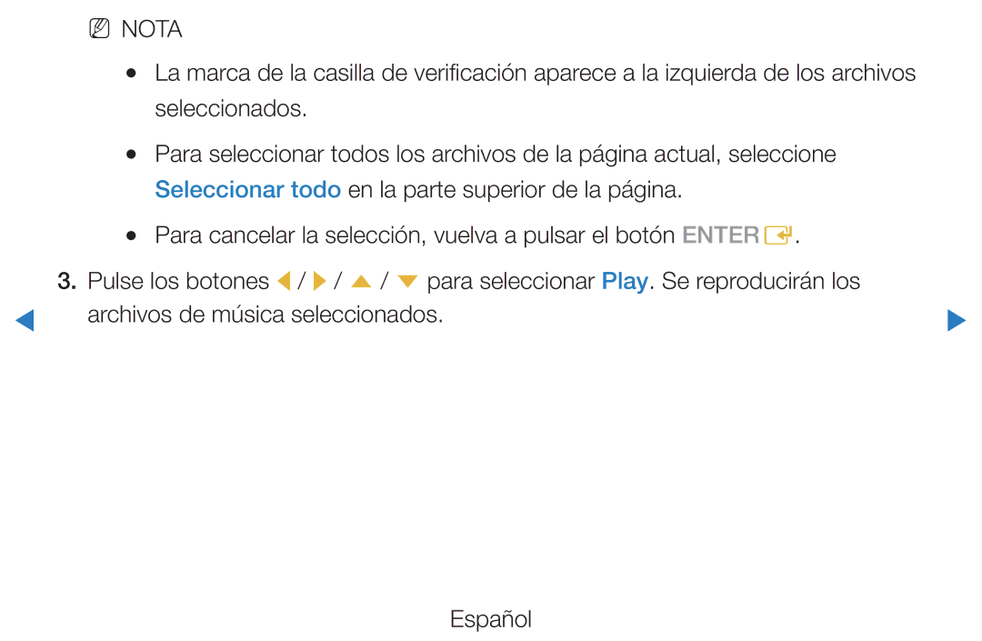 Samsung UE46D5500RWXXH, UE40D5520RWXXC, UE40D5500RWXXC, UE46D5700RSXZG, UE37D5500RWXXC manual Archivos de música seleccionados 