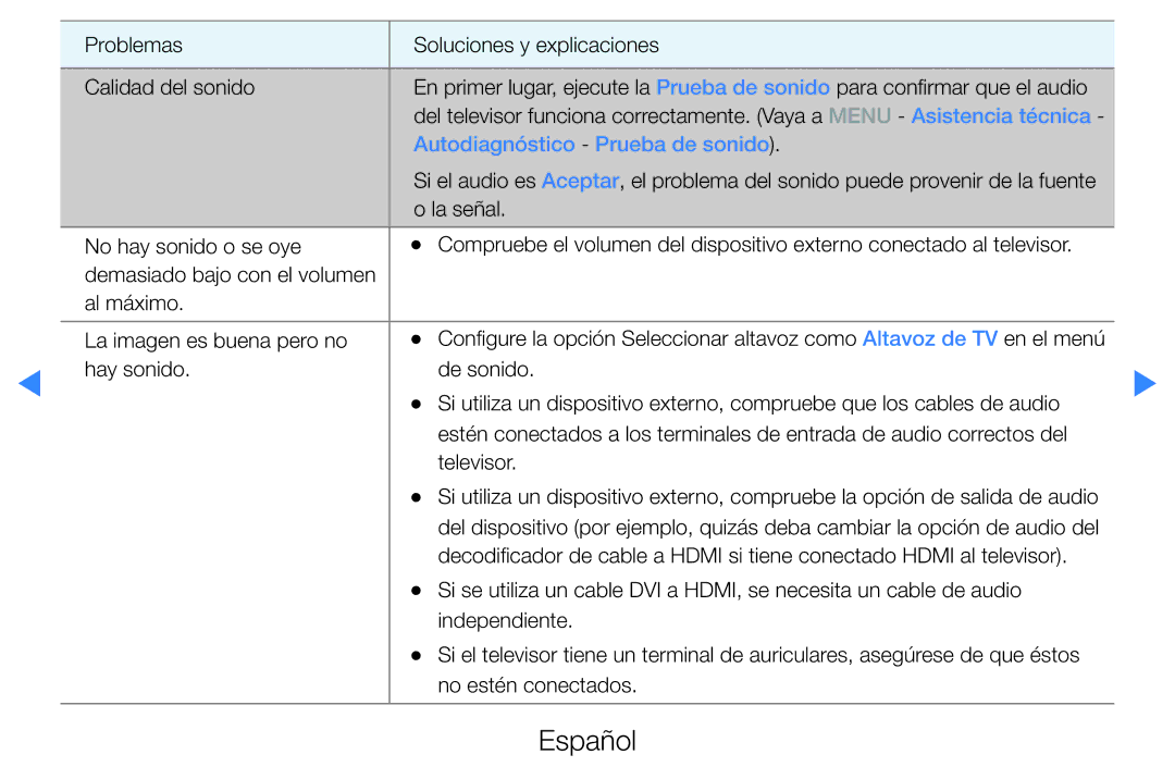 Samsung UE46D5700RSXZG, UE46D5500RWXXH, UE40D5520RWXXC, UE40D5500RWXXC, UE37D5500RWXXC manual Autodiagnóstico Prueba de sonido 