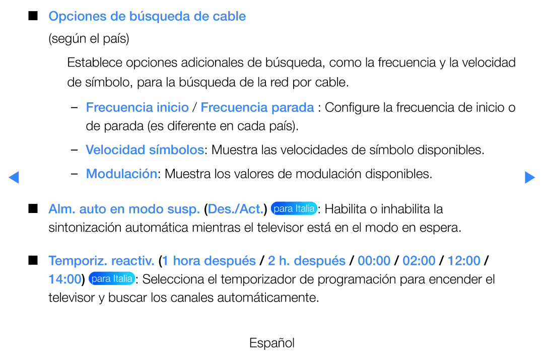 Samsung UE46D5500RWXXH, UE40D5520RWXXC, UE40D5500RWXXC, UE46D5700RSXZG, UE37D5500RWXXC manual Opciones de búsqueda de cable 