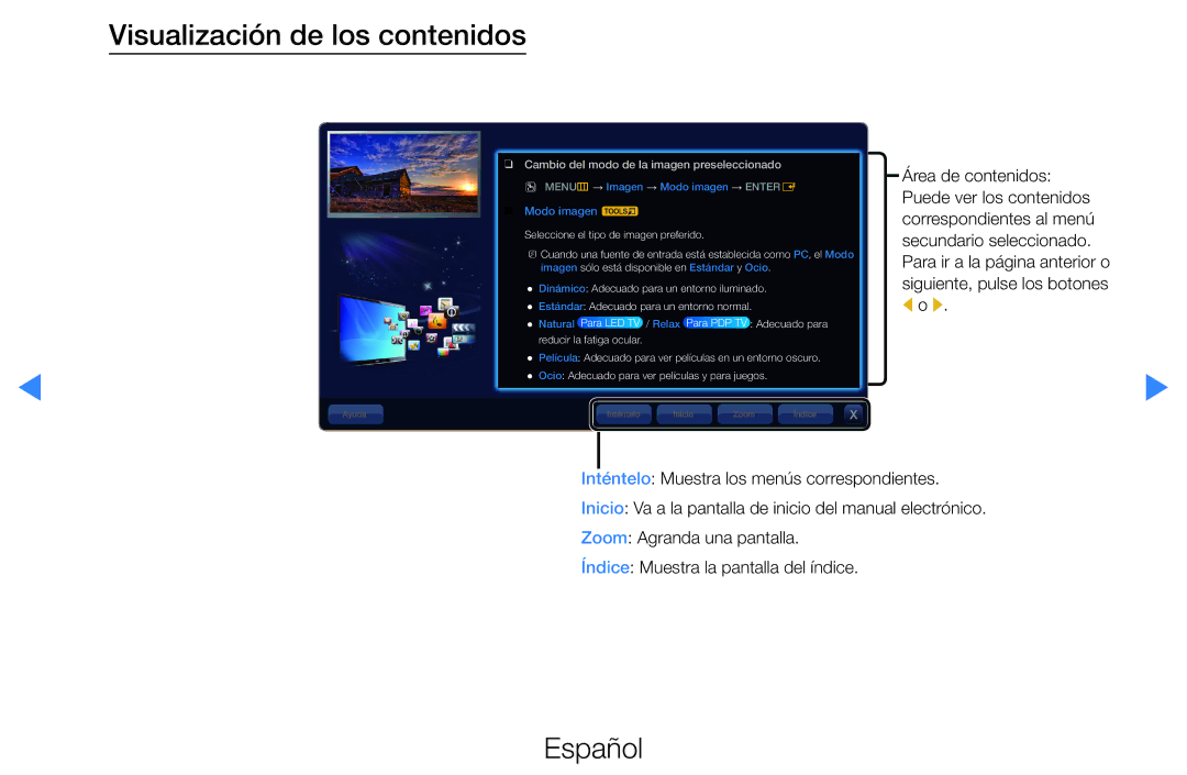 Samsung UE40D5520RWXXC, UE46D5500RWXXH manual Visualización de los contenidos, Cambio del modo de la imagen preseleccionado 