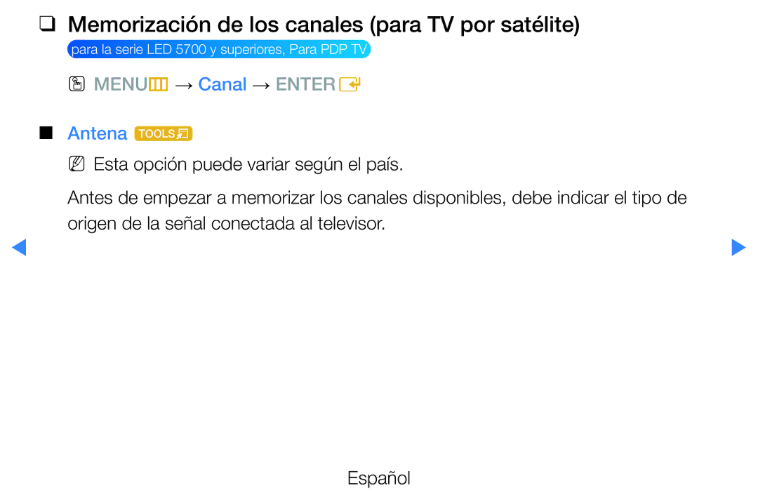 Samsung UE32D5520RWXXH, UE46D5500RWXXH, UE40D5520RWXXC manual Memorización de los canales para TV por satélite, Antena t 