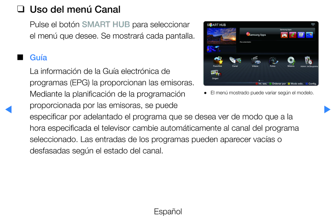 Samsung UE37D5500RWXXC, UE46D5500RWXXH, UE40D5520RWXXC, UE40D5500RWXXC, UE46D5700RSXZG manual Uso del menú Canal, Guía 