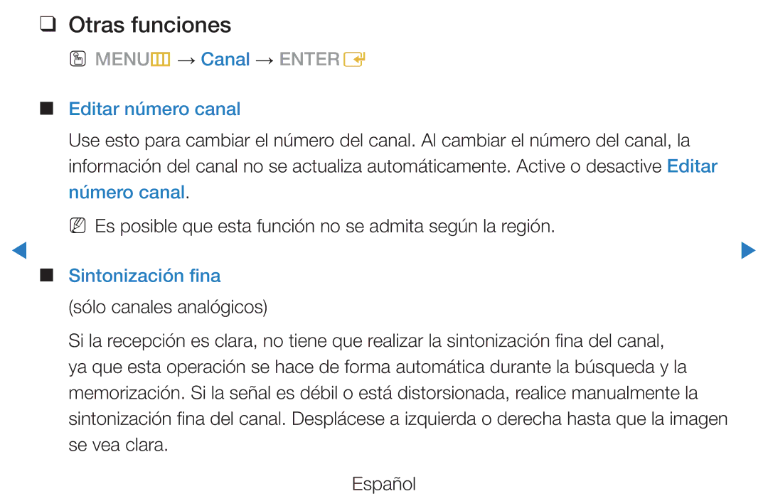 Samsung UE37D5700RSXXN, UE46D5500RWXXH, UE40D5520RWXXC manual Otras funciones, Editar número canal, Sintonización fina 