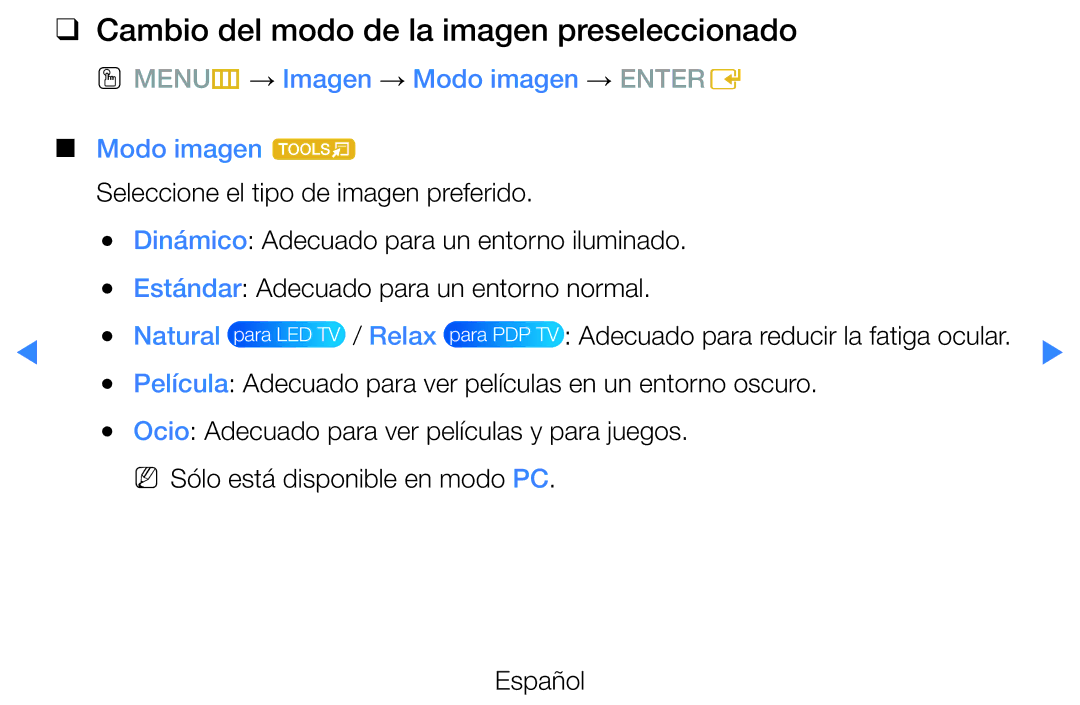 Samsung UE32D5520RWXXH, UE46D5500RWXXH, UE40D5520RWXXC, UE40D5500RWXXC manual Cambio del modo de la imagen preseleccionado 
