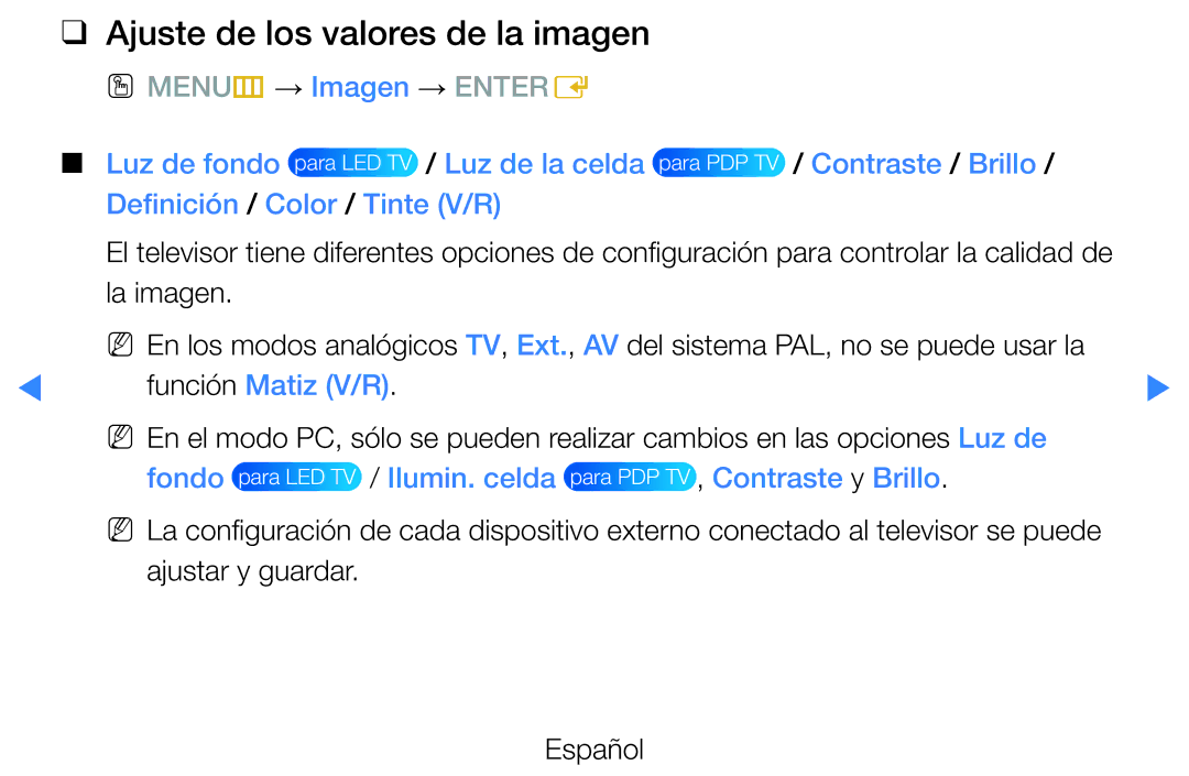 Samsung UE46D5500RWXXC, UE46D5500RWXXH, UE40D5520RWXXC, UE40D5500RWXXC Ajuste de los valores de la imagen, Función Matiz V/R 